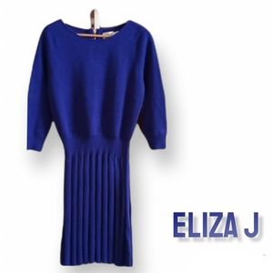 Eliza J Blue 3/4 Sleeve Knit Pleated Sweater Dress